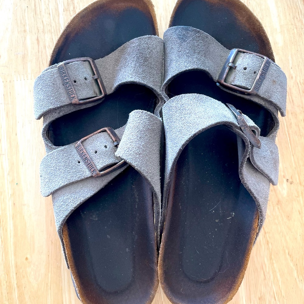 Birkenstocks. Womens Size 39. Beige suede two strap.